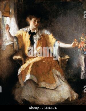 Jeune fille par une fenêtre par Frank Weston Benson (1862-1951), huile sur toile, 1911 Banque D'Images