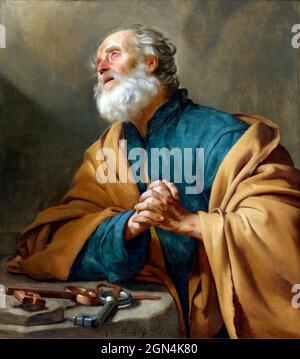 St Peter Penitent par Gerrit van Honthorst (Gerard van Honthorst : 1592-1656), huile sur toile, c. 1618-20 Banque D'Images