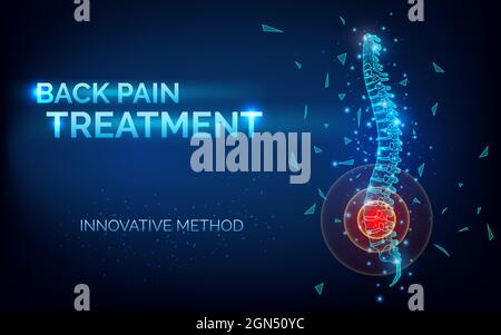 Traitement de la colonne vertébrale de la douleur dorsale, méthode innovante - image 3D abstraite de la bannière de la colonne vertébrale pour la clinique, l'orthopédiste, la chirurgie et la traumatologie, la réadaptation Illustration de Vecteur