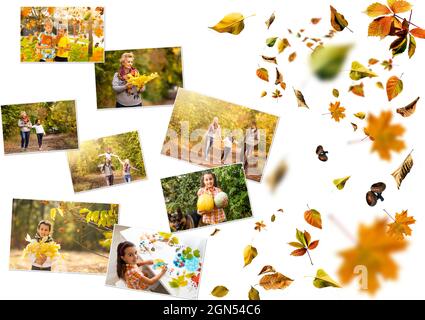 Composition de feuilles d'automne avec images. Copier l'espace. Banque D'Images