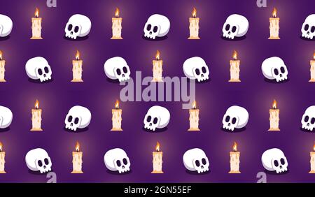 Crâne avec motif halloween sans couture aux chandelles Illustration de Vecteur