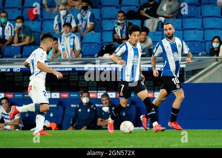 Cornellà, Espagne, le 22 septembre 2021. ESPAGNE, FOOTBALL, LA LIGA SANTANDER, RCDE VS DEPORTIVO ALAVÉS. Joueur du RCD Espanyol (07) Wu Lei pendant le match de la Liga Santander entre le RCD Espanyol et le Deportivo Alavés au stade RCDE, Cornellà, Espagne, le 22 septembre 2021. © Joan Gosa 2021. Crédit : Joan Gosa Badia/Alay Live News Banque D'Images