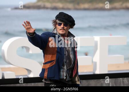 Saint-Sébastien, Espagne. 22 septembre 2021. L'acteur Johnny Depp participe à la 69e édition du Festival international du film de San Sebastian, à San Sebastian, en Espagne, le 22 septembre 2021. Crédit : Isabel Infantes/Xinhua/Alay Live News Banque D'Images