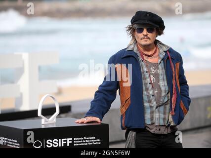 Saint-Sébastien, Espagne. 22 septembre 2021. L'acteur Johnny Depp participe à la 69e édition du Festival international du film de San Sebastian, à San Sebastian, en Espagne, le 22 septembre 2021. Crédit : Isabel Infantes/Xinhua/Alay Live News Banque D'Images