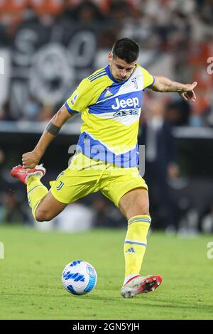 Alvaro Morata, le joueur espagnol de Juventus, contrôle le ballon lors de la série Un match de football entre Spezia et Juventus au stade Alberto Picco, la Spezia, en Italie, le 22 2021 septembre. Banque D'Images