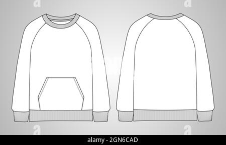 Sweat-shirt à manches longues avec poche ensemble technique mode dessin à plat modèle d'illustration vectorielle.polaire sweat tissu jersey vêtements maquette. Illustration de Vecteur