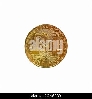 Pièce de monnaie Monero isolée sur fond blanc. Symbole crypto-monnaie Banque D'Images