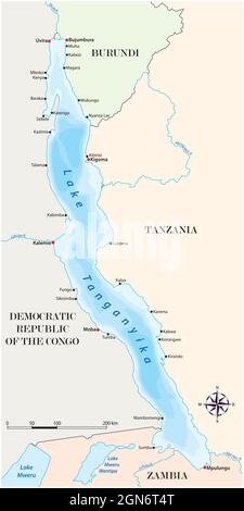 Carte vectorielle du lac Tanganyika d'Afrique de l'est Illustration de Vecteur