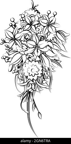 Bouquet de fleurs dans un style de dessin d'esquisse Illustration de Vecteur