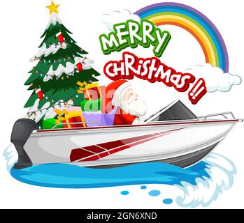 Bateau à vitesse de conduite du Père Noël avec illustration de l'objet joyeux noël Illustration de Vecteur