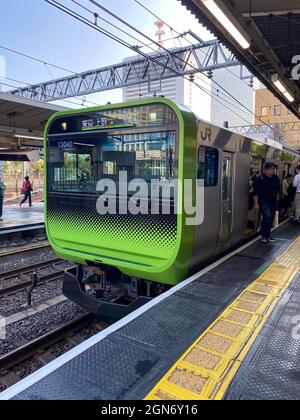 Tokyo, Japon - 19 novembre 2019 : train de banlieue ligne Yamanote du Japan Railway au métro de Tokyo Banque D'Images