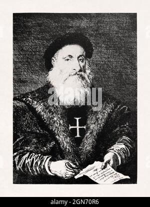 Portrait de l'explorateur portugais Vasco da Gama réalisé par un artiste inconnu au début du XVIe siècle. Banque D'Images