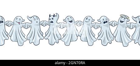 Drôle de Ghosts Border. Style dessin animé. Bordure adorable Halloween Spoooks dessinée à la main. Vecteur Premium Illustration de Vecteur