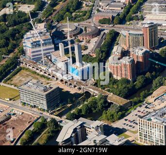 Photographie aérienne des immeubles en construction à Whitehall Road, Leeds, West Yorkshire, Angleterre du Nord, Royaume-Uni Banque D'Images