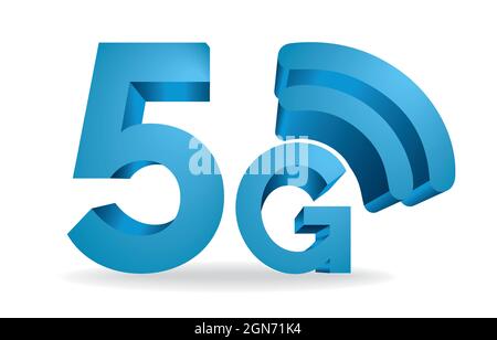 Symbole 5G en bleu, isolé sur fond blanc. Illustration vectorielle. EPS10. Illustration de Vecteur