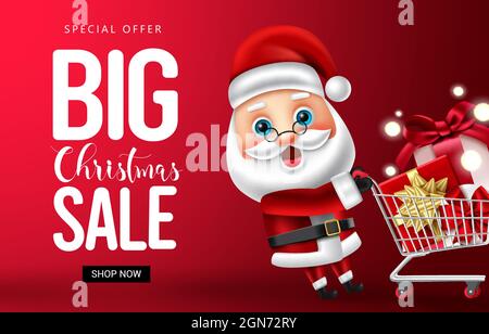 Solde de Noël motif bannière vectorisé. Joyeux noël avec grand texte d'offre spéciale de réduction avec le personnage du père noël pour les vacances de Noël liquidation de vente. Illustration de Vecteur