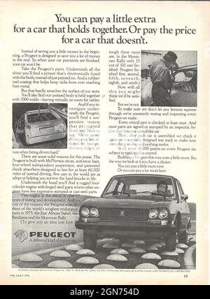 Publicité vintage de Peugeot 504 car 1970 Banque D'Images