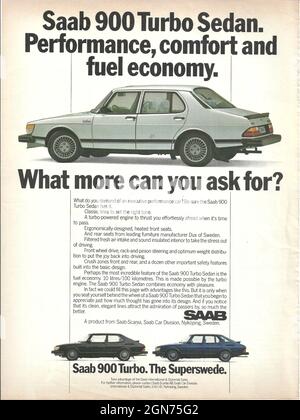 Publicité vintage de voitures SAAB de Suède ancienne voiture années 1970 années 1980 Banque D'Images