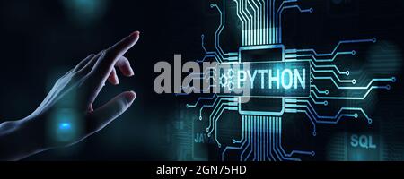 Langage de programmation de haut niveau Python. Concept de développement d'applications et Web sur écran virtuel. Banque D'Images