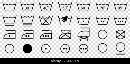 Jeu de symboles de lavage. Style art de ligne. Icônes de blanchisserie. Illustration vectorielle isolée sur fond transparent Illustration de Vecteur