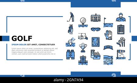 Jeu sportif de golf sur terrain de jeu Landing Header Vector Illustration de Vecteur