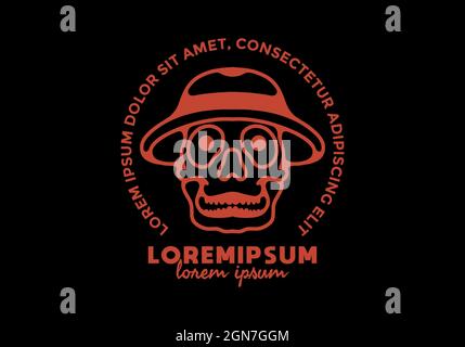 Dessin au trait du crâne avec chapeau et lorem ipsum Illustration de Vecteur