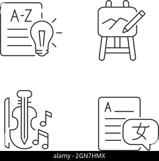 Variété de sujets dans l'école linéaire icônes ensemble Illustration de Vecteur