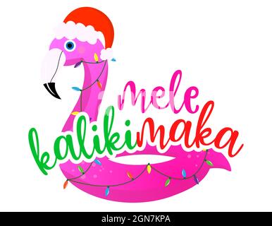 Mele Kalikimaka (Joyeux Noël à Hawaï) - expression pour Noël avec un joli flotteur de flamants de flamants de flamants de flamants de flamants de flamants Lettrage dessiné à la main pour carte de voeux de Noël, invitations Illustration de Vecteur