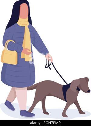 Femme avec chien semi-plat couleur vecteur caractère Illustration de Vecteur