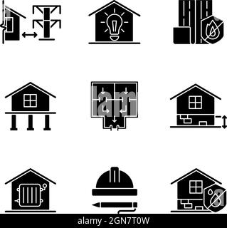 Règles de sécurité du bâtiment icônes en glyphe noir placées dans un espace blanc Illustration de Vecteur