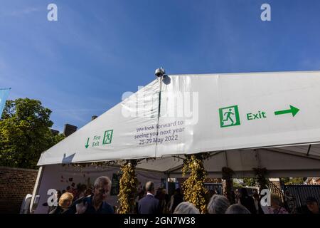 La Garden Gate sort du RHS Chelsea Flower Show, qui a eu lieu au Royal Hospital Chelsea, Londres SW3 en septembre 2021, avec des dates pour 2022 Banque D'Images