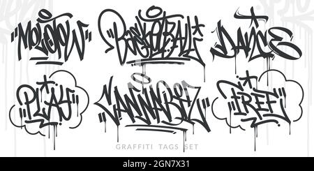 Résumé manuscrit Hip Hop urbain Street Art Graffiti style mots Vector Illustration Set Illustration de Vecteur