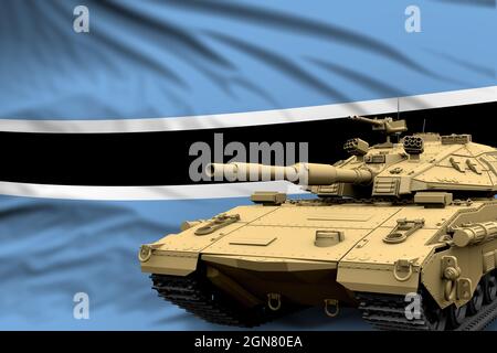 Char lourd avec conception fictive sur fond de drapeau du Botswana - concept moderne des forces armées de chars, militaire 3D Illustration Banque D'Images