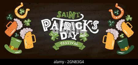 Illustration vectorielle du logotype de la Saint Patrick. Motif de célébration de la Saint-Patrick sur fond texturé. Typographie lettrage. St esquissée à la main Illustration de Vecteur