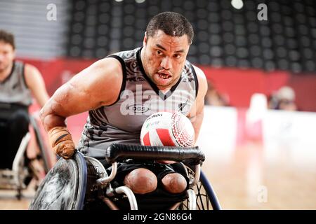 Tokyo, Japon, 25 août 2021, Jeux paralympiques de Tokyo en 2020, rugby en fauteuil roulant. États-Unis contre Nouvelle-Zélande. Rayon Heinnagir Banque D'Images