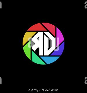 LOGO RD Monogram lettre Geometric lentille polygonale style arc-en-ciel en forme de cercle Illustration de Vecteur