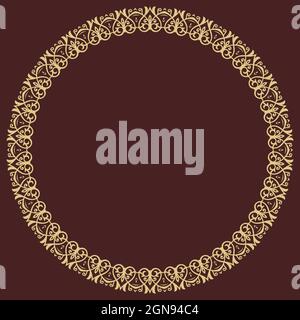Cadre doré rond oriental avec éléments arabesques et floraux. Bordure fleurie avec motif vintage. Carte de vœux avec emplacement pour le texte Banque D'Images