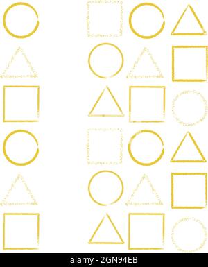 Formes graphiques - cercle, carré et triangle sur fond blanc. Éléments dorés abstraits. Motif géométrique or sans couture pour des imprimés design Illustration de Vecteur