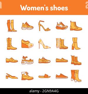 Ensemble de couleurs de chaussures pour femmes. Pictogrammes pour la page Web, l'application mobile, la promotion. Élément de conception UI UX GUI. Contour modifiable. Illustration de Vecteur