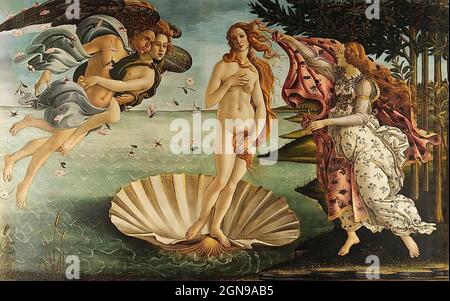 LA NAISSANCE DE VÉNUS peinte par 14805 par l'artiste italien Sandro Botticelli (c 1445-1510) Banque D'Images