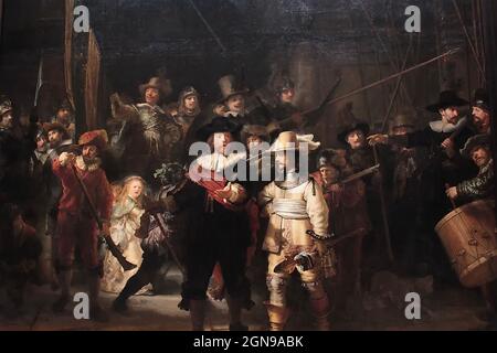 LA NUIT MONTRE 1642 peinture par Rembrandt van Rijn (1606-1669) tenue au Rijksmuseum, Amsterdam. Banque D'Images
