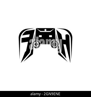 Logo de jeu initial de FH eSport. Modèle vectoriel de style de forme de console de jeux Illustration de Vecteur