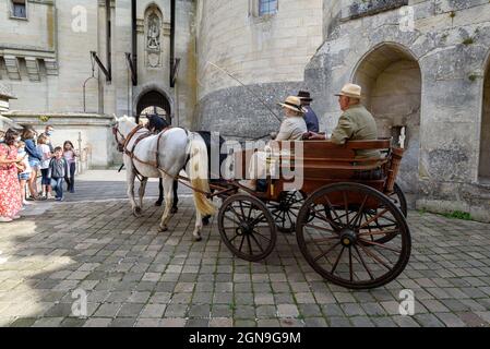 Présentation de calèches d'époque dans le château de Pierrefonds à l'occasion des Journées européennes du patrimoine. Banque D'Images