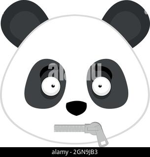 Illustration vectorielle de l'émoticône du visage d'un ours de panda de dessin animé avec une fermeture éclair dans sa bouche Illustration de Vecteur