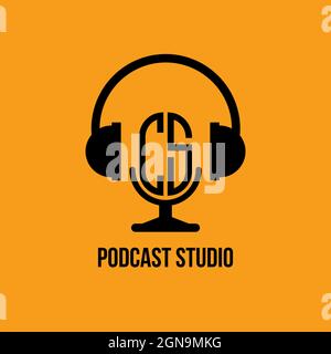 CS Monogram logo lettre casque et microphone style vectoriel, Podcast Studio logo Illustration de Vecteur