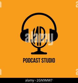 NP Monogram logo lettre casque et microphone style vectoriel, logo Podcast Studio Illustration de Vecteur