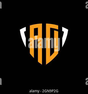 LOGO PUBLICITAIRE avec bouclier blanc orange modèle de conception isolé sur fond noir Illustration de Vecteur