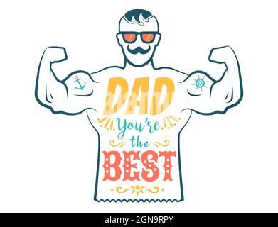 Carte de vœux vintage Vector pour la fête des pères avec le meilleur papa sur fond isolé. Bonne journée des pères. Illustration vectorielle de papa. Illustration de Vecteur