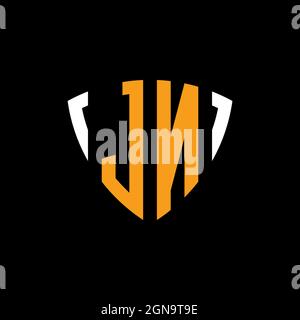 Logo JN avec bouclier blanc de forme orange modèle de conception isolé sur fond noir Illustration de Vecteur