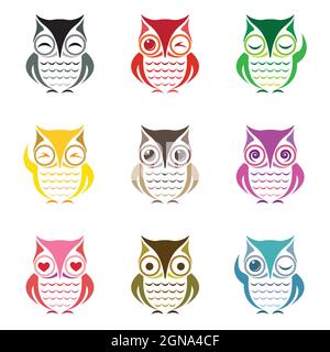 Groupe vectoriel d'un hibou sur fond blanc. Illustration vectorielle superposée facile à modifier. Animaux sauvages. Illustration de Vecteur